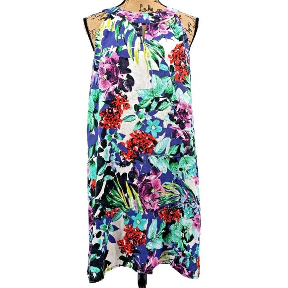 C&C California Dress Women Medium M Halter 100%‎ Linen Floral Tropical - Picture 1 of 8